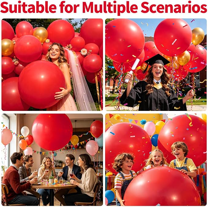 5Pcs Red Big Balloons 36 Inch, Round Large Latex Party Balloons - Image 4