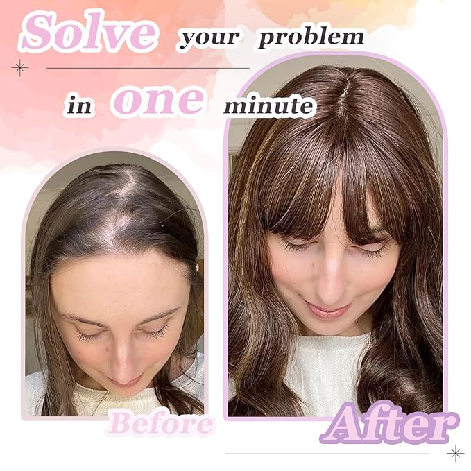 Hair Topper, 360° 3D Hair Toppers for Women with Thinning Crown, 18 Inch Long Wavy Curly Hair Pieces Clip in Bangs (Black, 18 inch, French Bangs)
