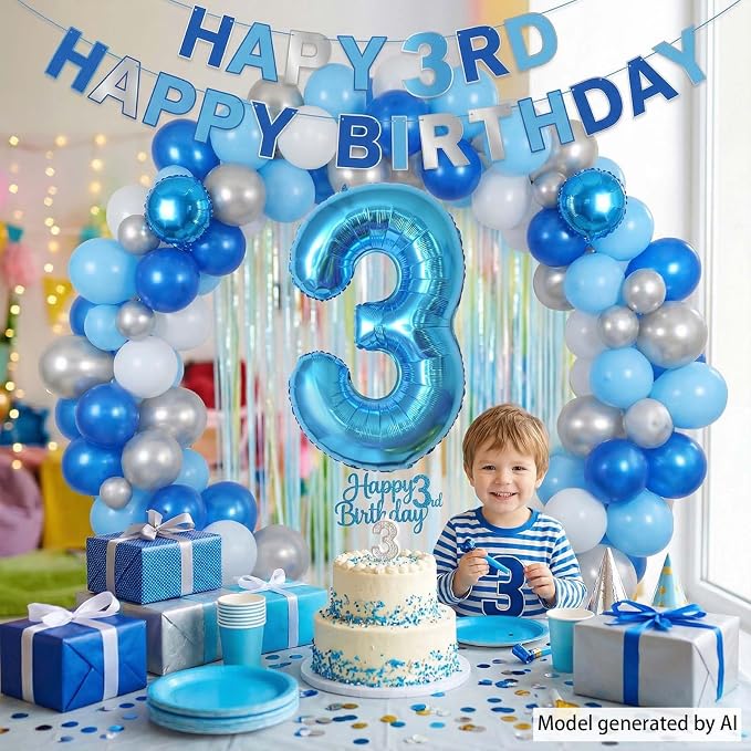Light Blue Number 3 Balloon 40 Inch, Foil Numeral - Image 2