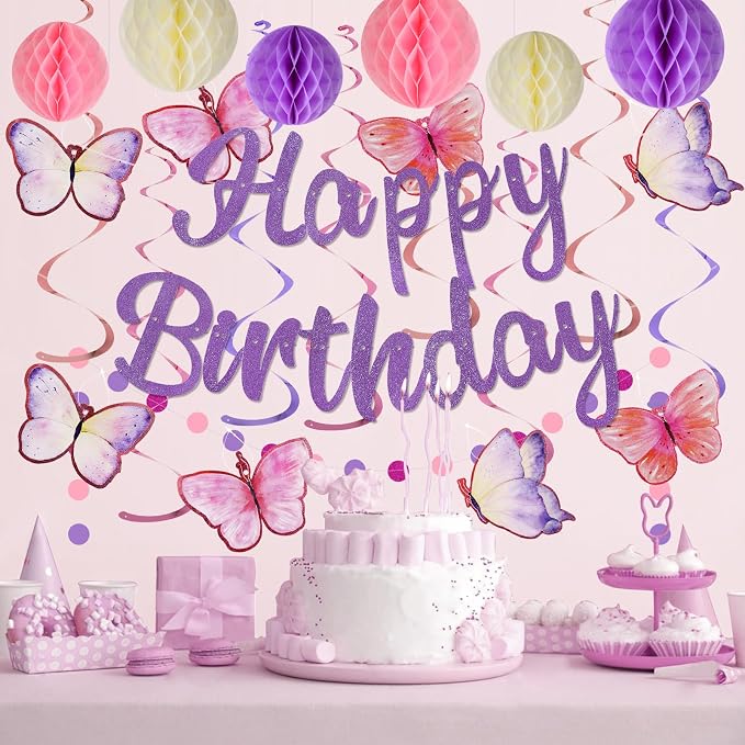 YEOCU Birthday Decorations, No DIY Pre-Strung Happy Birthday Banner | Purple - Image 3