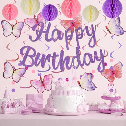 YEOCU Birthday Decorations, No DIY Pre-Strung Happy Birthday Banner | Purple - Image 3