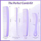 Mars Wellness 4 Piece Professional Comb Set Lavender - USA MADE - Fine Pro Tail, Dresser Hair Comb Styling Comb - Premium Grade for Men and Women - Parting Teasing and Styling - Lavender