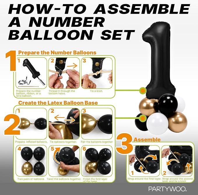 PartyWoo Number Balloons 40 Inch Black Number 21 Kit 33pcs - Image 7