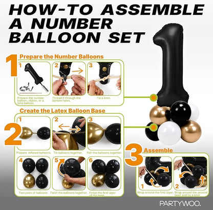 PartyWoo Number Balloons 40 Inch Black Number 21 Kit 33pcs - Image 7