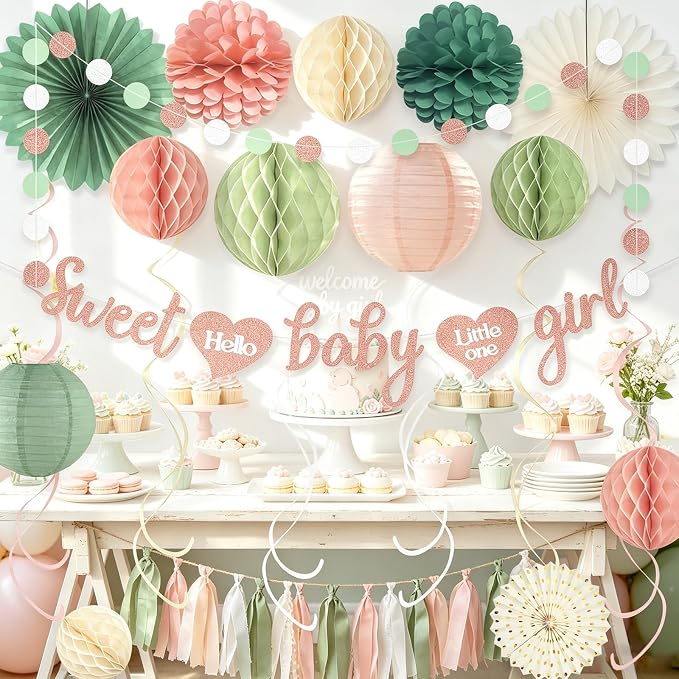 Sage Green and Blush Pink Baby Shower Decorations - Image 6