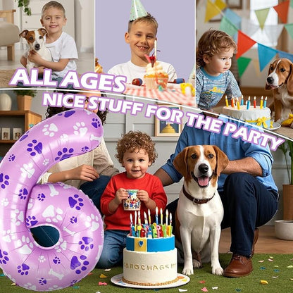 40 Inch Pink Dog Paw Balloons, Numeral 6 Birthday Balloons - Image 5