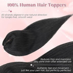 Real Human Hair Toppers for Women 3.54"*4.72" Silky Base 150% Density No Bangs Adjustable Parting Clip-In Topper Hairpieces for Women with Thinning Hair 12 Inches Dark Black