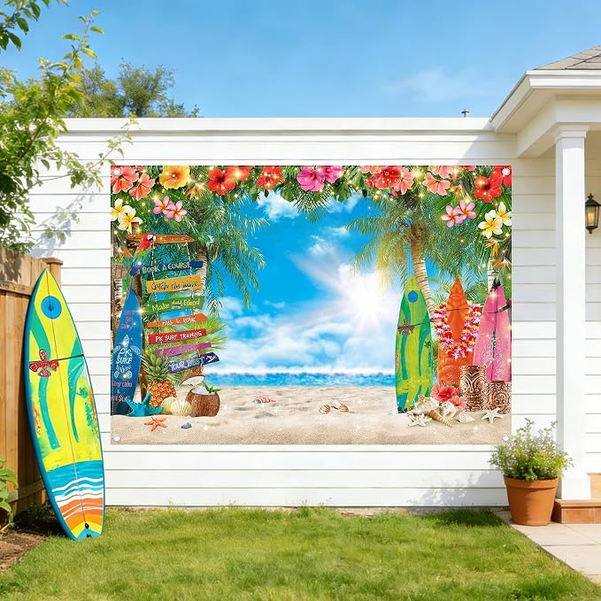 7x5ft Summer Hawaiian Beach Photography Tropical Luau Backdrop | Flower Palm - Image 2