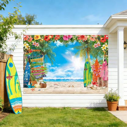 7x5ft Summer Hawaiian Beach Photography Tropical Luau Backdrop | Flower Palm - Image 2