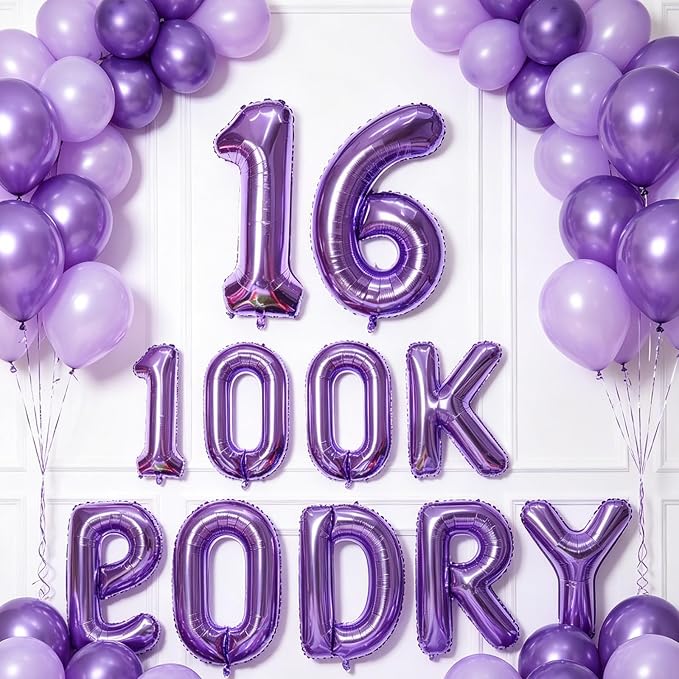 2 Set 20 Pcs Number Balloons 16 Inch Purple 0-9 Number Mylar Foil Balloons - Image 4