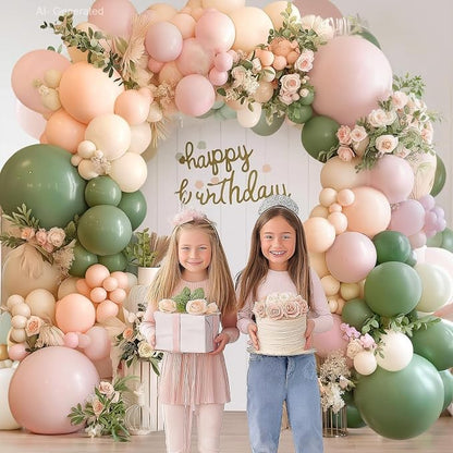 Pink Green White Sand Balloons Arch Kit, Party Decor | Sage Green, Pastel Pink - Image 6