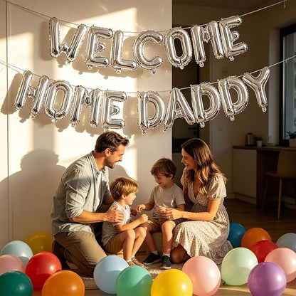 2 Set 32Pcs Silver WELCOME HOME DADDY Letter Balloons 16in Balloon Foil Letter - Image 4