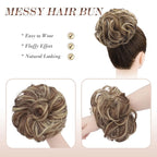 FESHFEN Messy Bun Hair Piece - Elastic Wavy Curly Hair Bun Scrunchies Extensions Synthetic Chignon Hairpieces for Women, Copper Brown & Beige Blonde 1.5 oz