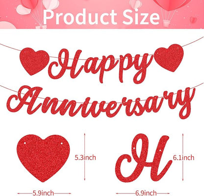 Red Glitter Happy Anniversary Banner - Image 2