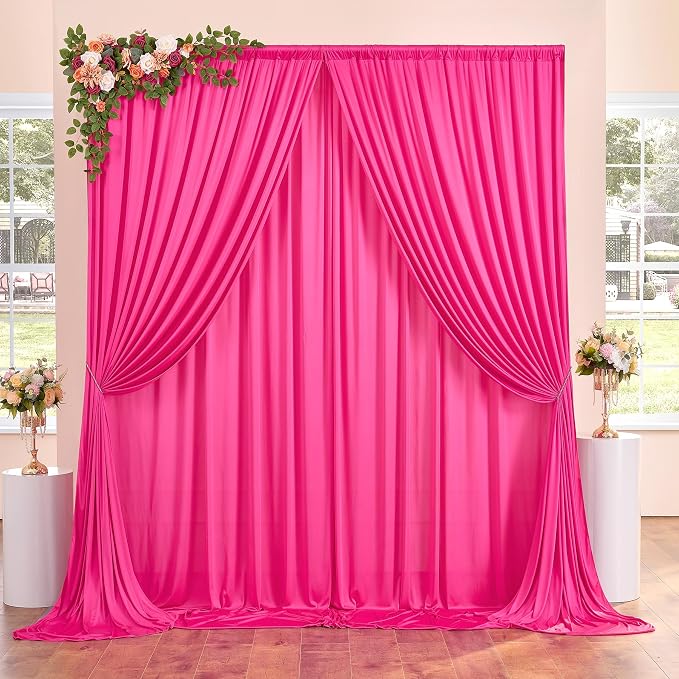 10ft x 10ft Wrinkle Free Hot Pink Backdrop Curtains by ENJOYYOURPARTY