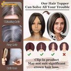 QUEENTAS Brown Hair Topper for Women with Thinning Hair Pieces 6"*6"Large Coverage 360°3D Cover Silver Synthetic Short Bob with 5 Clips in Wiglets(Brown)