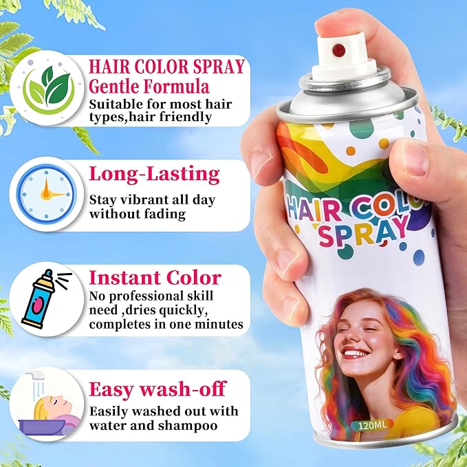 Black hair spray, Black hair spray temporary for Women Kids Men, Washable Temporary Hair Dye, Spray hair color Non-Sticky, For Christmas Party, Halloween Crazy Hair Day,Cosplay Party (4.06 oz)