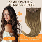 DOORES Real Human Hair Extensions - Medium Brown Highlighted Dirty Blonde, 7pcs 14 Inch 110g, Seamless Clip In, Invisi Edge, Straight