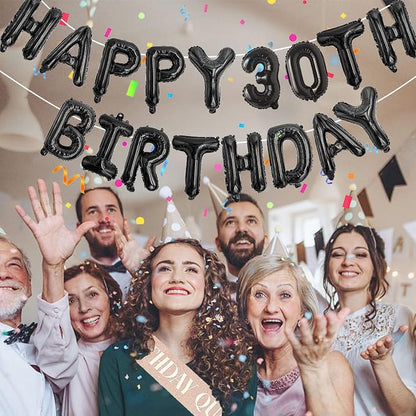 Black Happy Birthday Balloon Banner Set -16" Foil Letters Balloons | 76pcs - Image 6