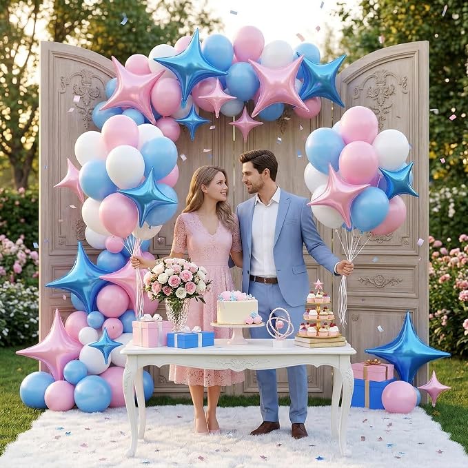 Pink Blue Star Balloons, 26 Inch and 10 Inch Pink Stars Shaped Balloon - Image 7