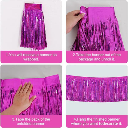 BEISHIDA Laser Rose Red Fringe Garland Banner Wall Tinsel Foil Streamers | 3Pack - Image 3