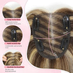 Hair Toppers for Women 12inch Hairpieces with 4x4.8 inch Large Swiss Base Hair Toppers for Hairloss(Medium Brown with Highlight)