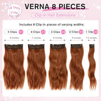 Clip in Hair Extensions for Women, 16 Inch Wavy Copper Hair Extensions Clip Ins, 8PCS Synthetic Curly Hairpieces for Women DailyParty Use