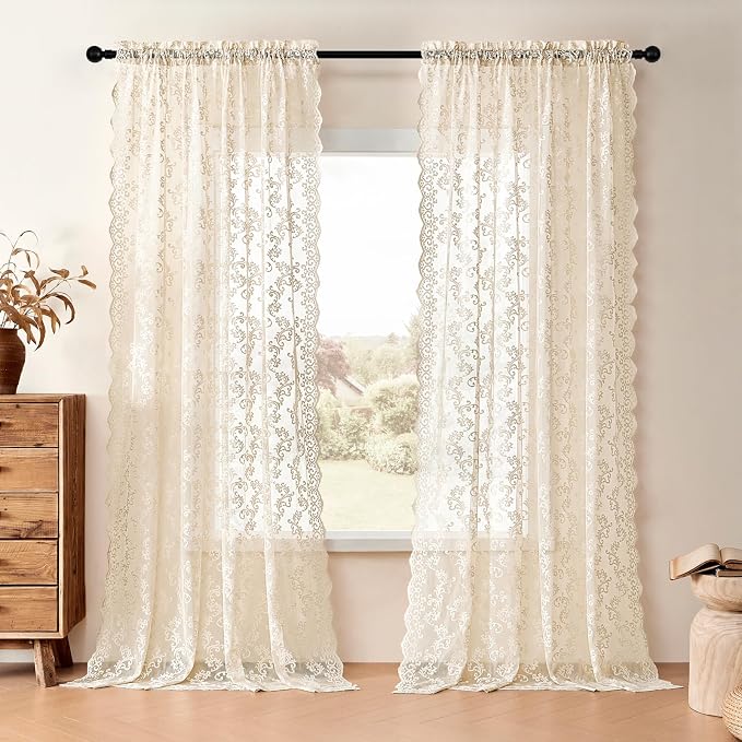 Victorian Floral Sheer Lace Curtains - Image 2
