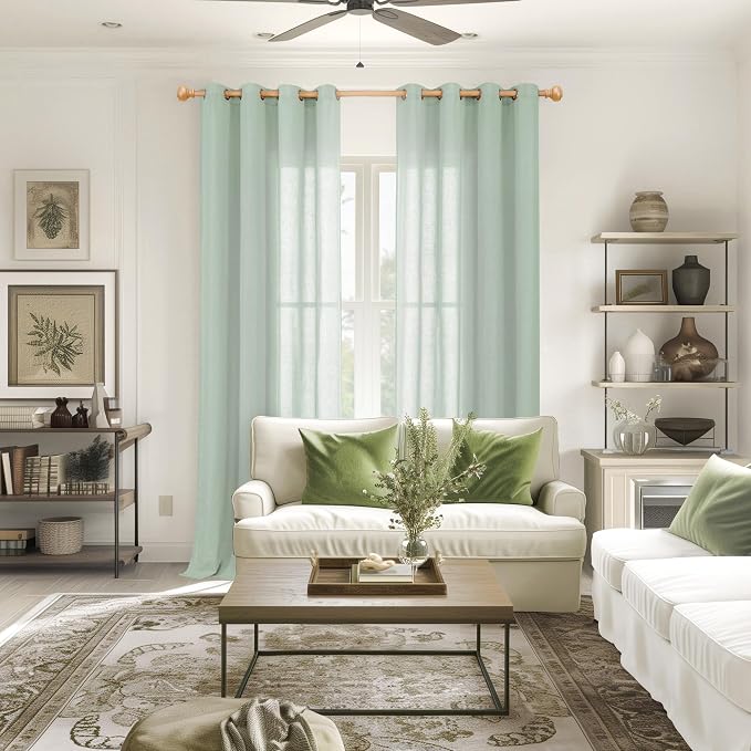 YoungsTex Mint Green Linen Semi Sheer Curtains 84 Inches Length - Image 2
