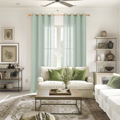 YoungsTex 95 Inch Long Sage Linen Curtains - Image 2