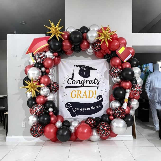 Red and Black Balloon Arch Garland Kit, Graduation Party Decorations, Burgundy - Image 5