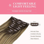 GOO GOO Clip in Hair Extensions Real Human Hair, Remy Human Hair Extensions Clip ins for Women, Natural Human Hair, 24inch 240g 9Pcs, #4/27/4 Balayage Chocolate Brown to Caramel Blonde