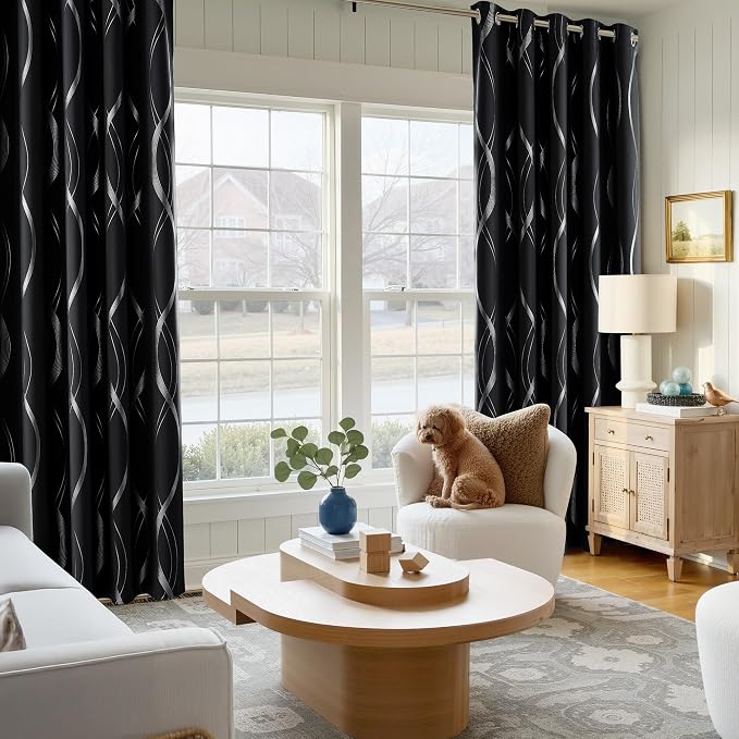 NICETOWN Black Blackout Patterned Curtain - Image 2