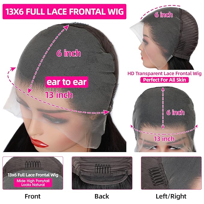 Lemoda 13x6 Full Lace Frontal Wig 180% Density Straight Lace Front Wigs Human Hair HD Transparent Lace Glueless Wig Pre Plucked 15A Brazilian Virgin Human Hair Wigs for Women 32 Inch