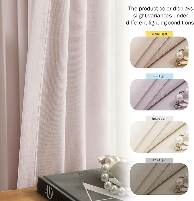 Beauoop Velvet Curtains for Bedroom Living Room Pink 52x108 2 Panels | Soft - Image 8