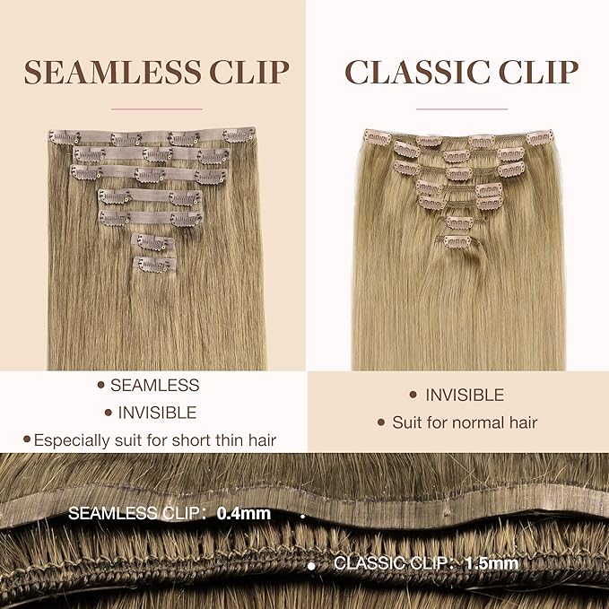 GOO GOO Clip in Hair Extensions Real Human Hair, Remy Human Hair Extensions Clip ins for Women, Natural Human Hair, 18inch 110g 7Pcs, 7 Bronde