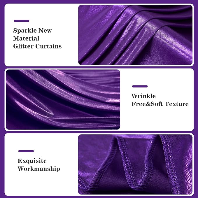 20x10ft Thick Purple Glitter Backdrop Curtain Panels - Image 3
