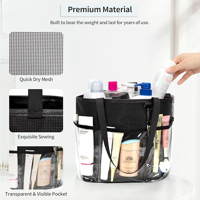 Shower Caddy Portable, Travel Toiletry Bag for Women Men, Large Capacity Mesh Shower Caddy Quick Dry Bathroom Bag for College Dorm Room, Bathroom, Gym, Swimming, Camping, Beach, Traveling