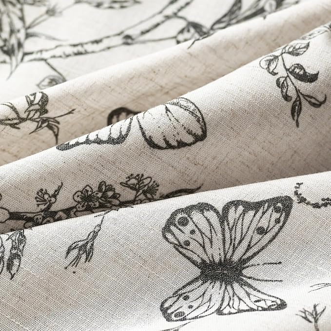 Black Floral Linen Curtains Farmhouse Rod Pocket 50W X 63L 2 Panels | Charlotte - Image 6