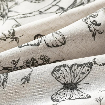 Black Floral Linen Curtains Farmhouse Rod Pocket 50W X 63L 2 Panels | Charlotte - Image 6