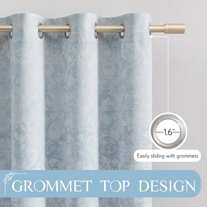 Beauoop Blue Floral Jacquard Blackout Curtains - Image 6