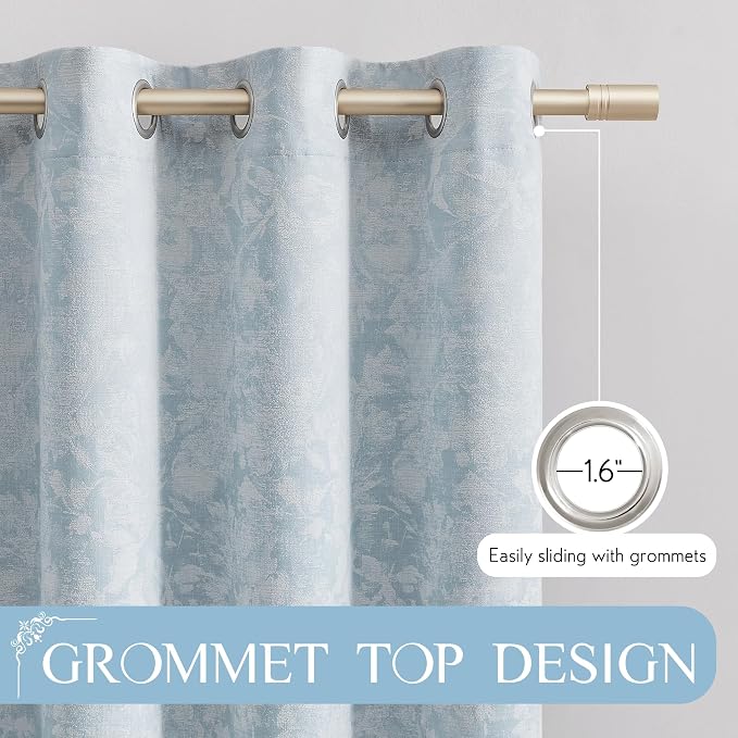 Beauoop Blue Floral Jacquard Blackout Curtains - Image 7