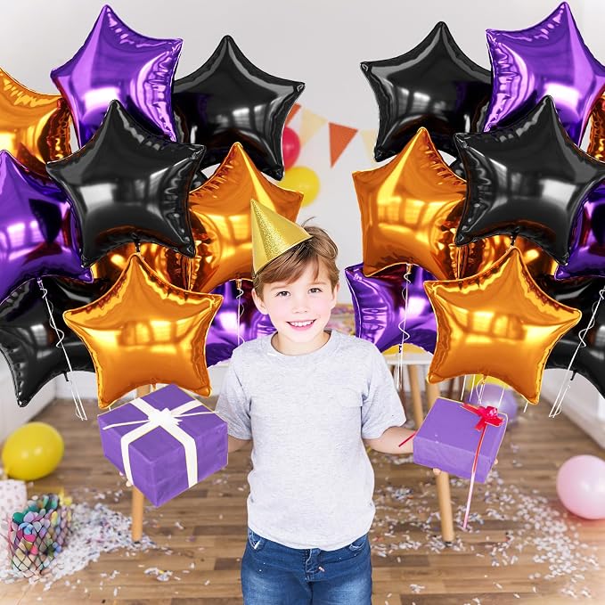 Purple Black Orange Star Foil Balloons, 18 Inch Large Metallic Stars Balloons - Image 7