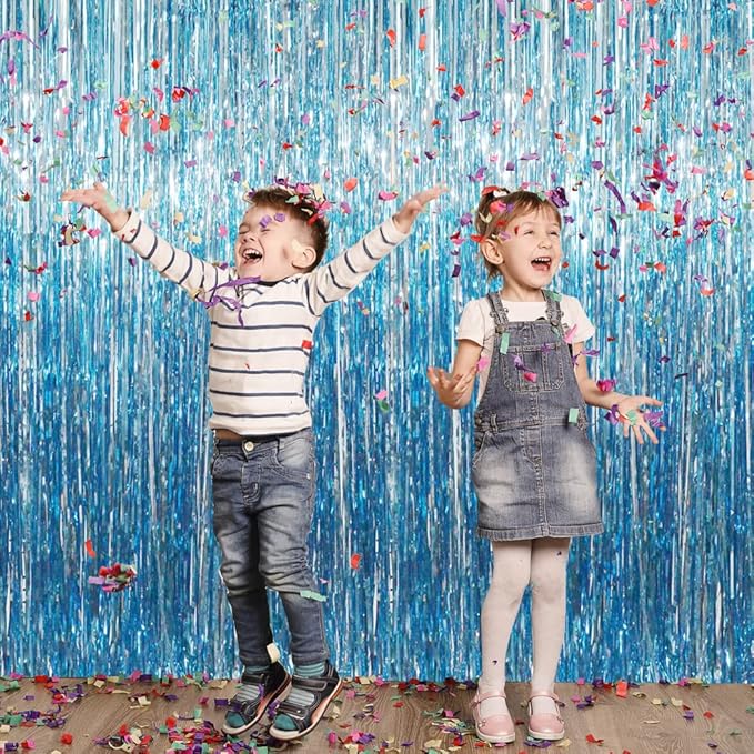 GOER 3.2 ft x 9.8 ft Metallic Tinsel Foil Fringe Curtains Party Photo Backdrop - Image 3