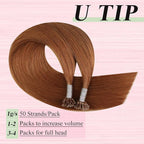 YoungSee U Tip Hair Extensions Copper UTip Hair Extensions Human Hair Copper 16In U Tip Keratin Hair Extension Colored Pre Bonded Hair Extension Utip For DIY 50s/25G