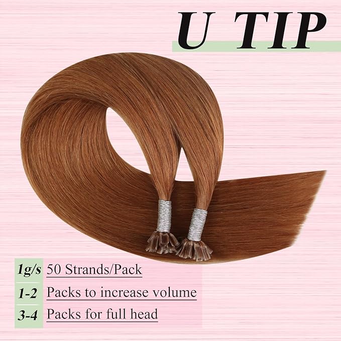YoungSee U Tip Hair Extensions Copper UTip Hair Extensions Human Hair Copper 16In U Tip Keratin Hair Extension Colored Pre Bonded Hair Extension Utip For DIY 50s/25G