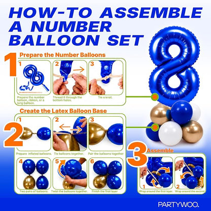 PartyWoo Number Balloons 40 Inch Blue Number 8 Kit - Image 7