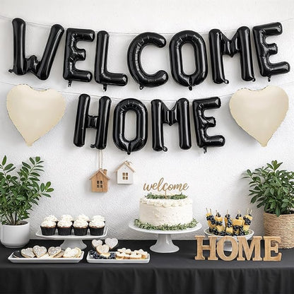 Welcome Home Balloons Cream White Black, 16Inch Welcome Home Foil Balloons - Image 5