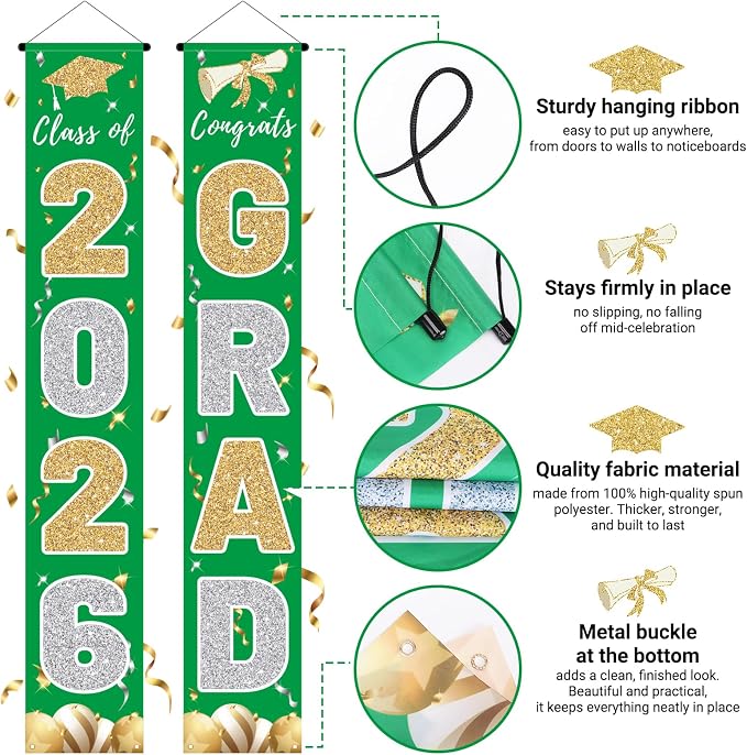 Graduation Decorations 2026, Class of 2026 Banner Congrats Grad | Porch Sign - Image 3
