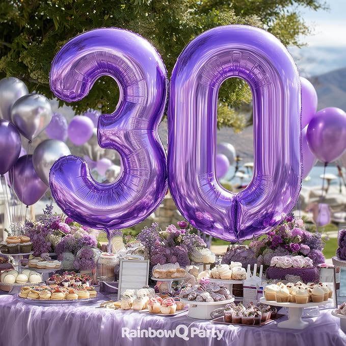 RainbowQ Purple 3 Balloon Number 40 Inch 0-40 Foil Large Balloons | Big Mylar 3 - Image 4